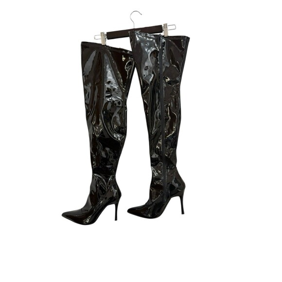 Black Patent Over-the-Knee Pretty Woman Boots Faux Patent Leather Size 10 - Picture 11 of 13